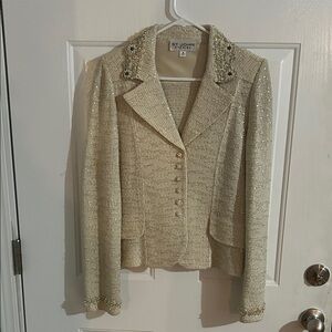 St. John Elegant Cream Beaded Blazer
